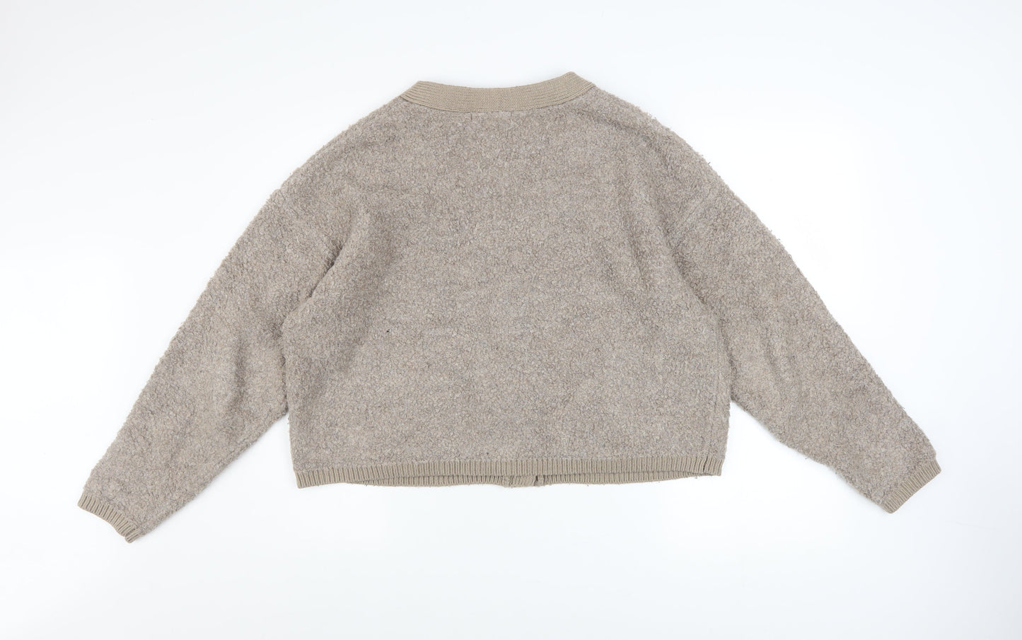 Marks and Spencer Women Beige L V-Neck Button Knit Cardigan Jumper