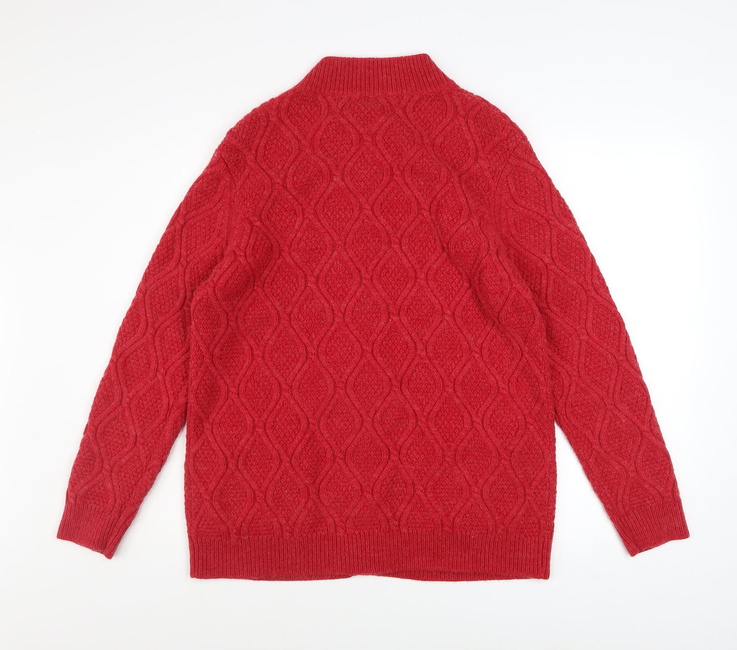 Damart Women Red Marl Cable-Knit Button Cardigan L Wool Blend
