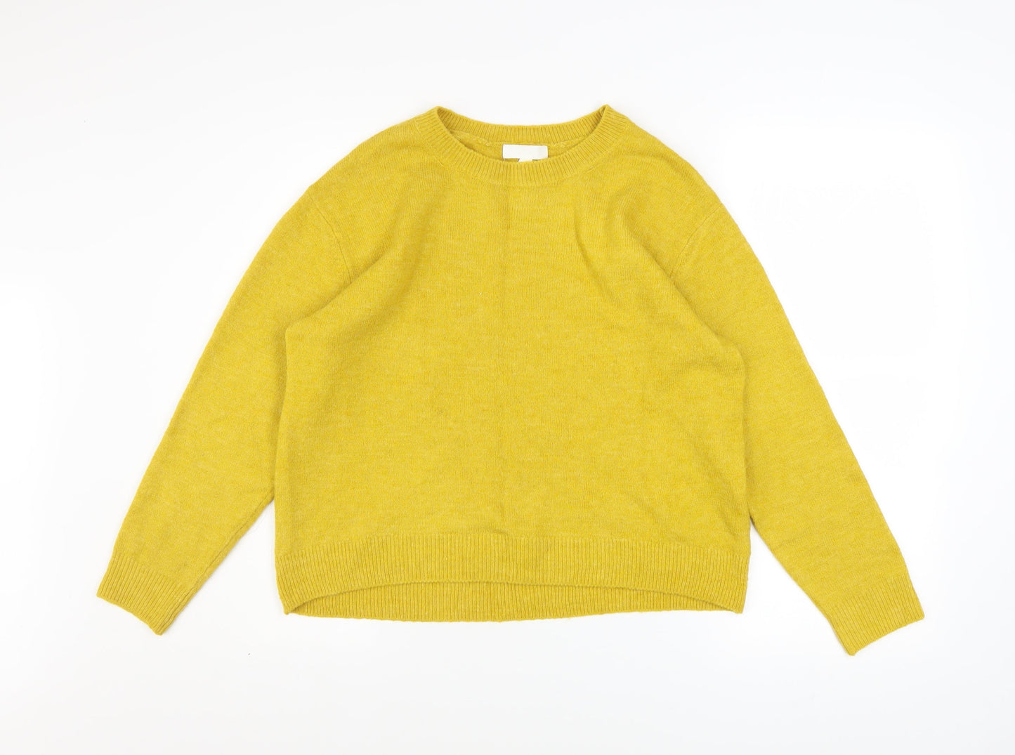 H&M Women Yellow Wool Blend Crew Neck Long Sleeve Jumper Size S