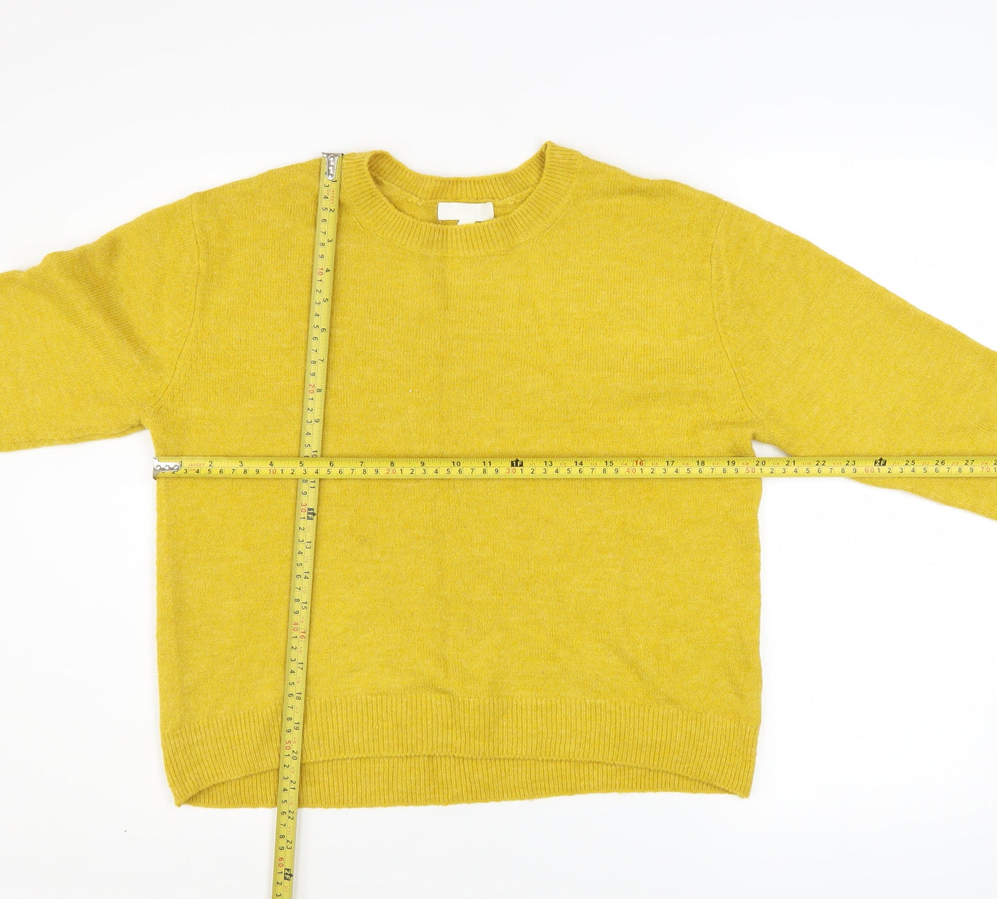 H&M Women Yellow Wool Blend Crew Neck Long Sleeve Jumper Size S
