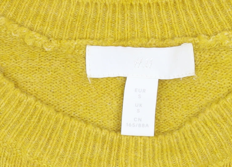 H&M Women Yellow Wool Blend Crew Neck Long Sleeve Jumper Size S
