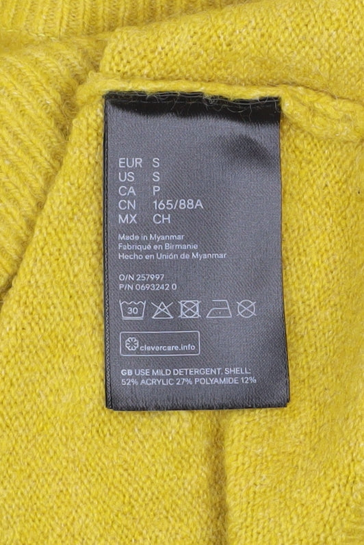 H&M Women Yellow Wool Blend Crew Neck Long Sleeve Jumper Size S