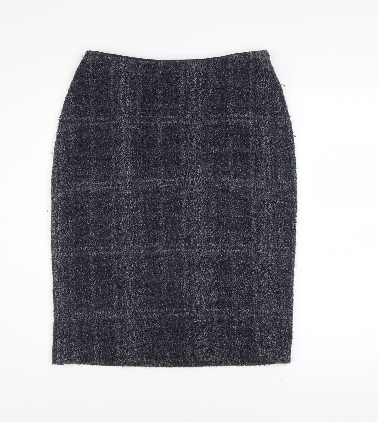 Marks and Spencer Women Blue Check Straight Pencil Midi Skirt Size 14