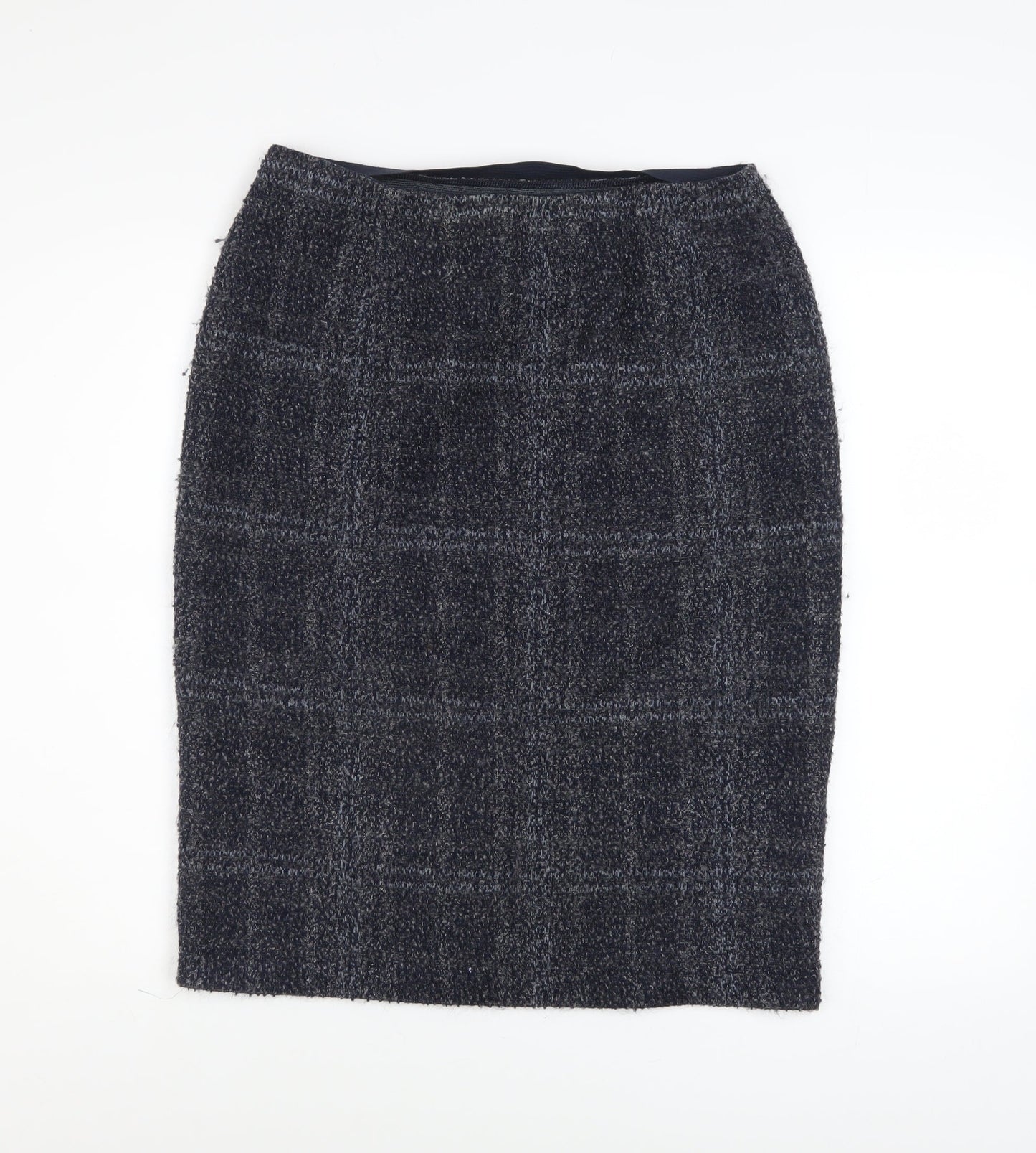 Marks and Spencer Women Blue Check Straight Pencil Midi Skirt Size 14