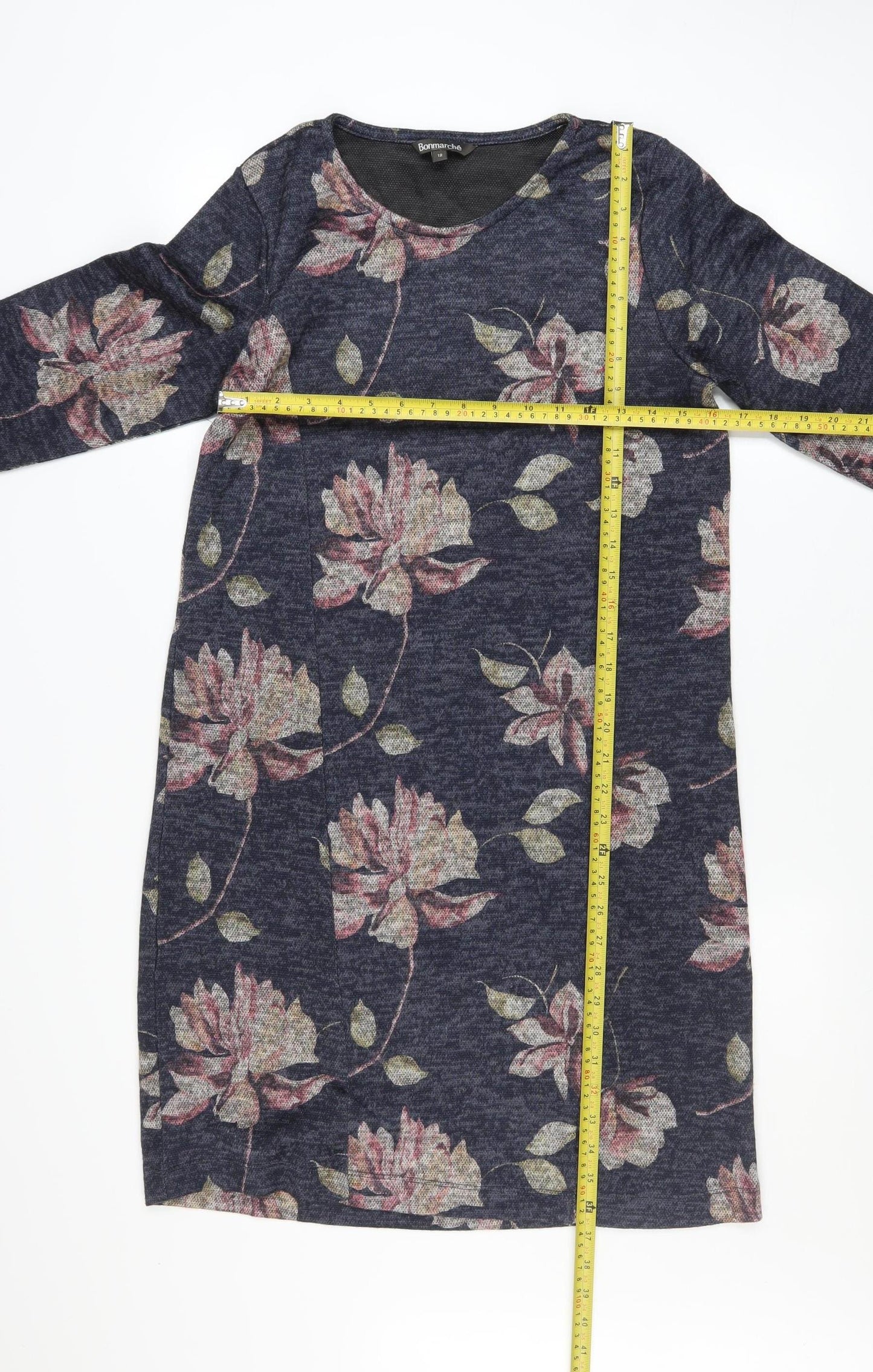 Bonmarché Women Blue Floral Shift Dress Size 12 3/4 Sleeve
