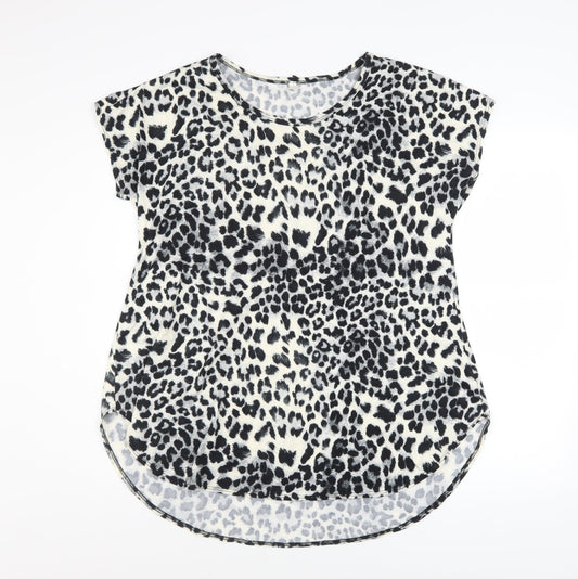 Cool Melon Womens Black Leopard Print Short Sleeve Basic T-Shirt L