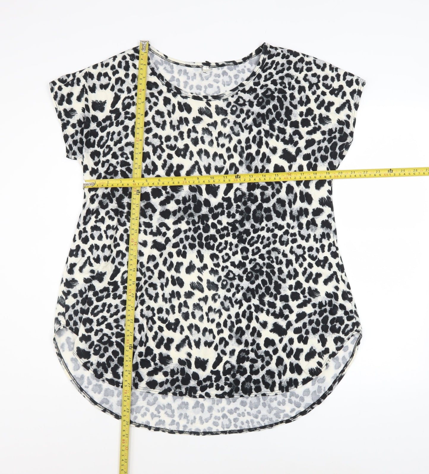 Cool Melon Womens Black Leopard Print Short Sleeve Basic T-Shirt L