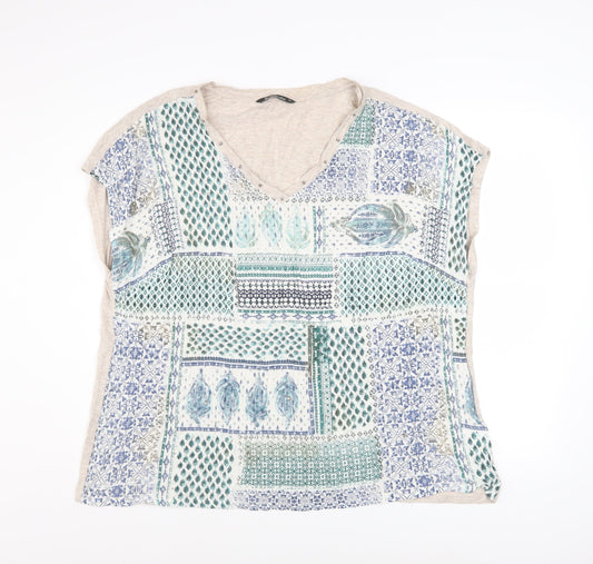 Bonmarché Womens Multicoloured Geometric V-Neck T-Shirt Size 24