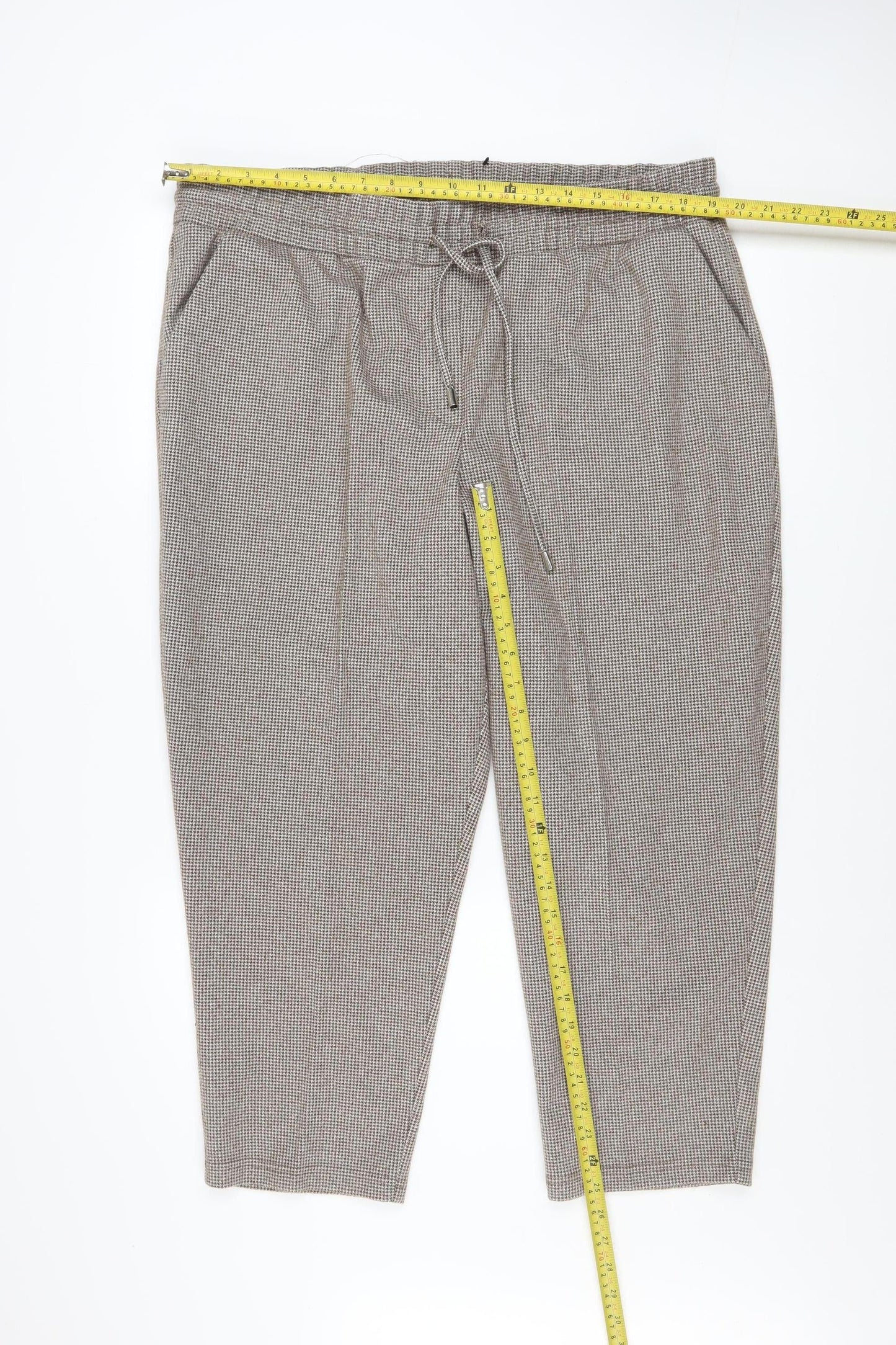 Bonmarché Women's Brown Check Cropped Trousers Size 20