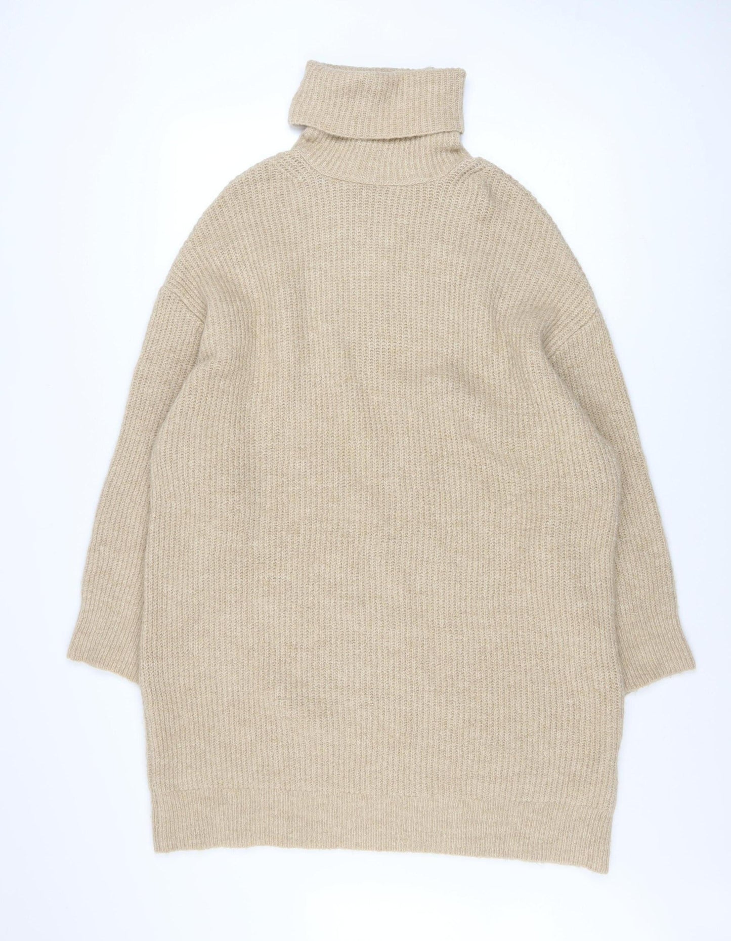 Stradivarius Women Beige XS Roll Neck Long Sleeve Jumper Dress