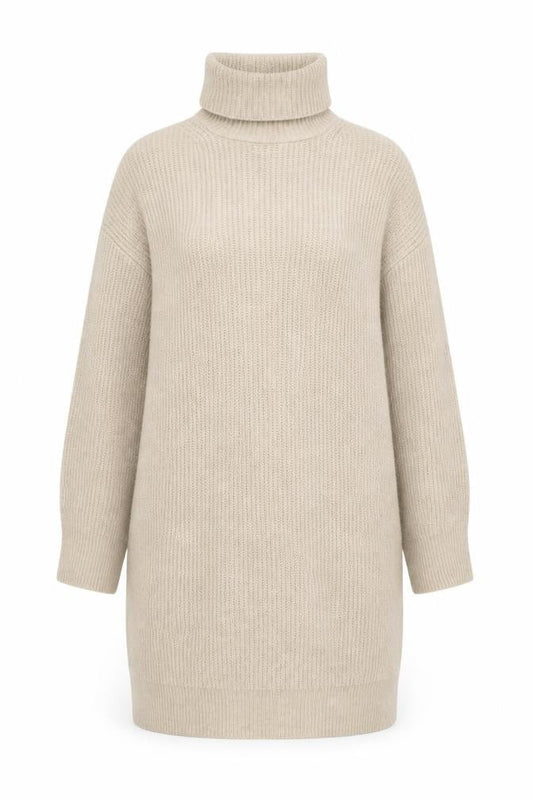Stradivarius Women Beige XS Roll Neck Long Sleeve Jumper Dress
