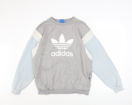 Adidas Women Grey Colourblock Crew Neck Pullover Sweatshirt UK 14