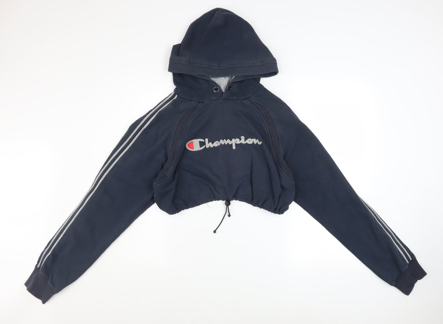 Champion Womens Navy Cropped Pullover Hoodie XL Drawstring Hem