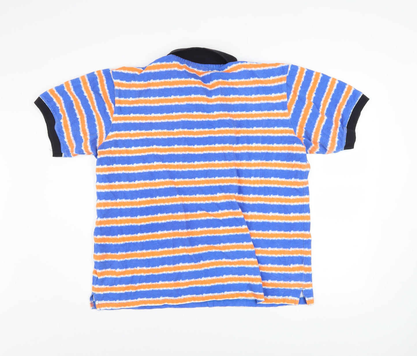 WESC Men's Blue Orange Striped Collared Polo Shirt XL Cotton