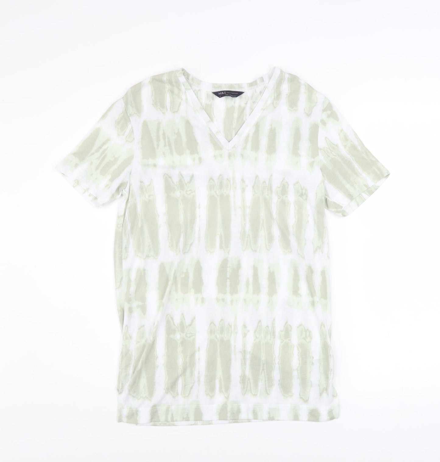 Marks and Spencer Womens Green Tie-Dye V-Neck Short Sleeve T-Shirt Size 6