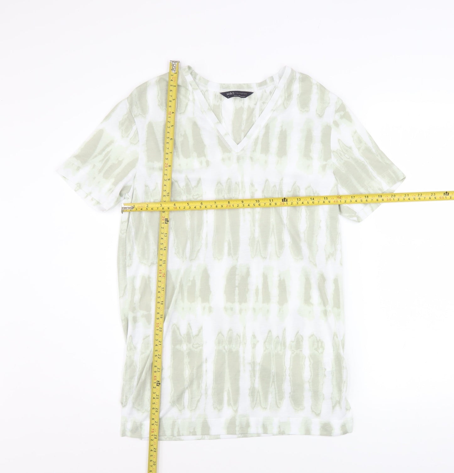 Marks and Spencer Womens Green Tie-Dye V-Neck Short Sleeve T-Shirt Size 6
