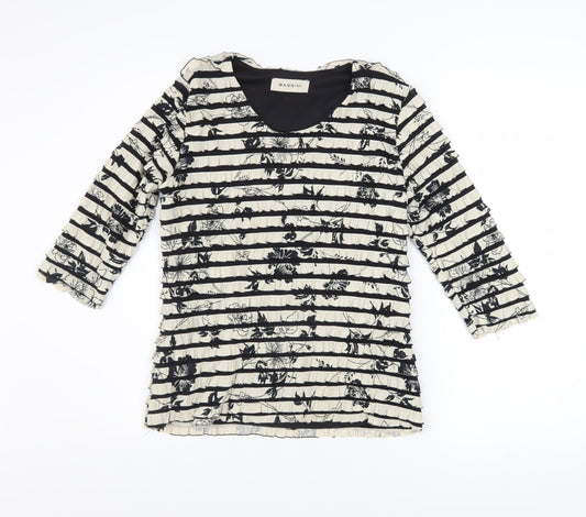 Bassini Women’s Black Floral Striped Tunic Blouse M