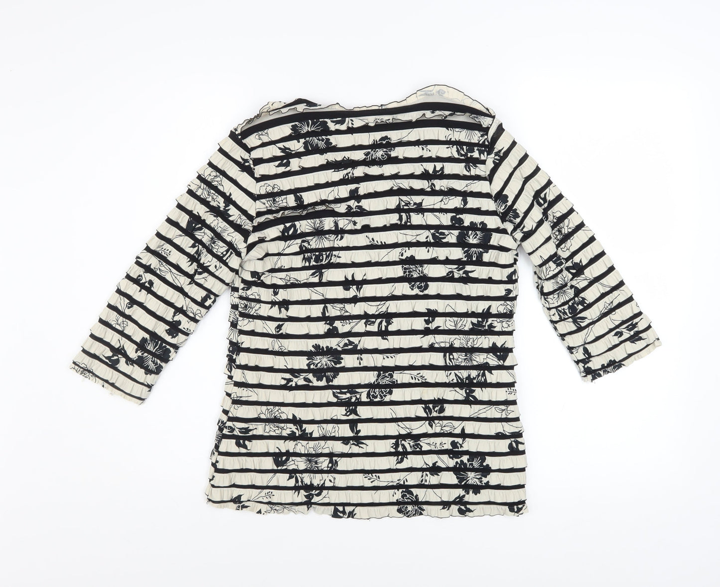 Bassini Women’s Black Floral Striped Tunic Blouse M
