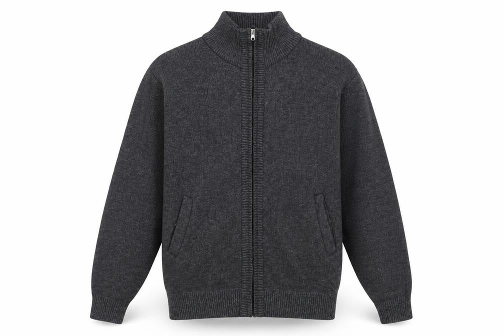 Foglie Rosse Men's Grey Wool Blend Full Zip Knit Jacket M