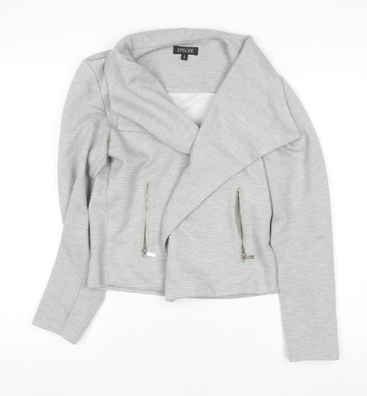 Episode Women's Grey Cropped Biker Jacket Size S Polyester Blend