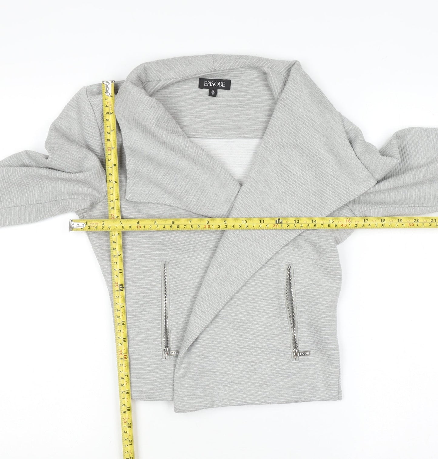 Episode Women's Grey Cropped Biker Jacket Size S Polyester Blend