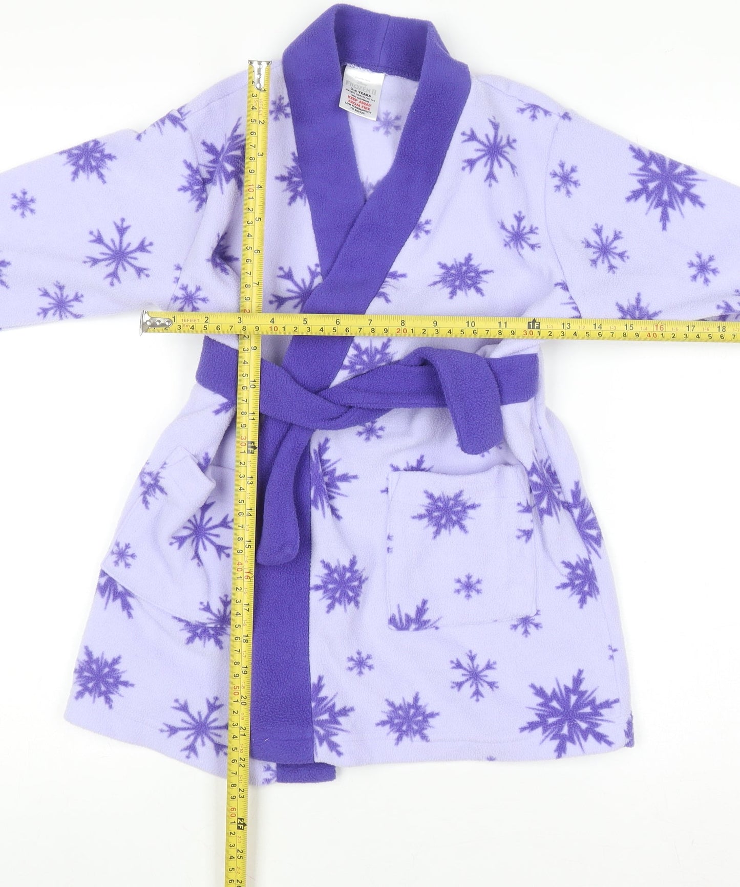 Disney Frozen Girls Purple Fleece Robe 3-4 Years Belted Long Sleeve