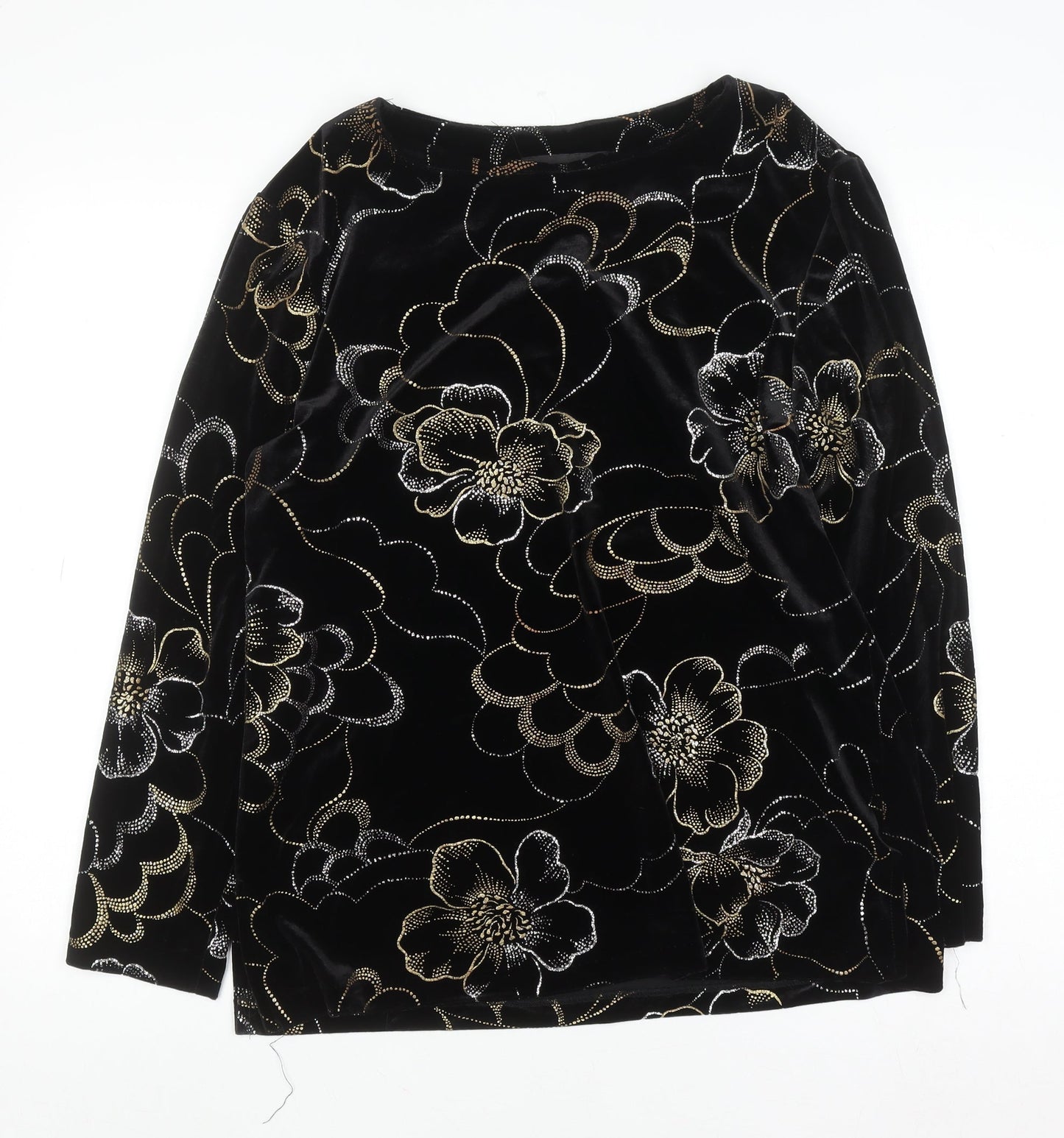 Briggs Womens Black Floral Velvet Tunic Blouse Petite M