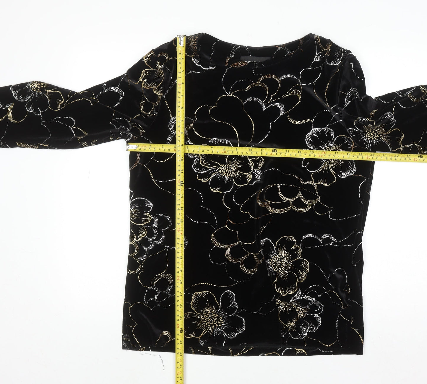 Briggs Womens Black Floral Velvet Tunic Blouse Petite M