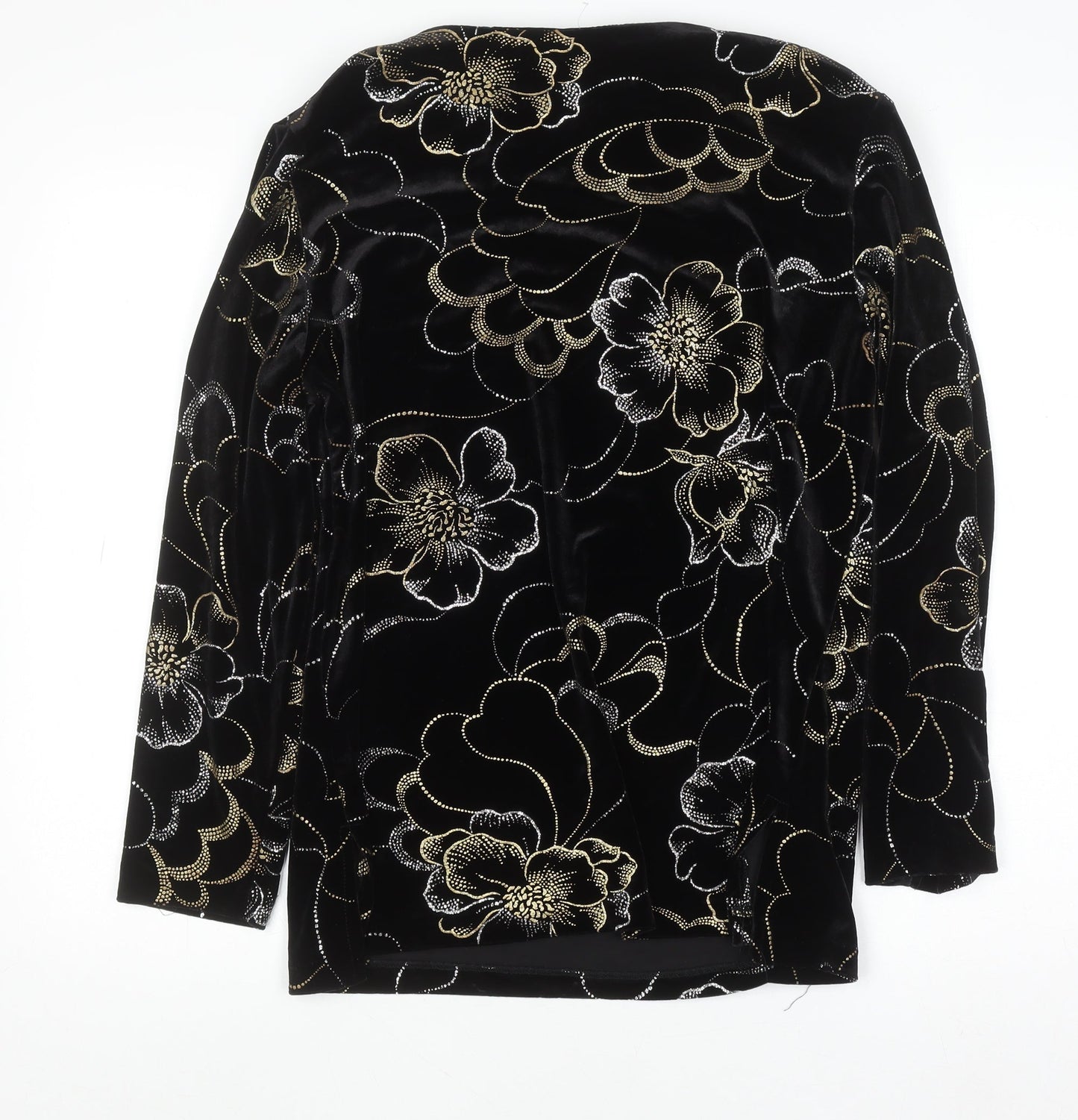 Briggs Womens Black Floral Velvet Tunic Blouse Petite M
