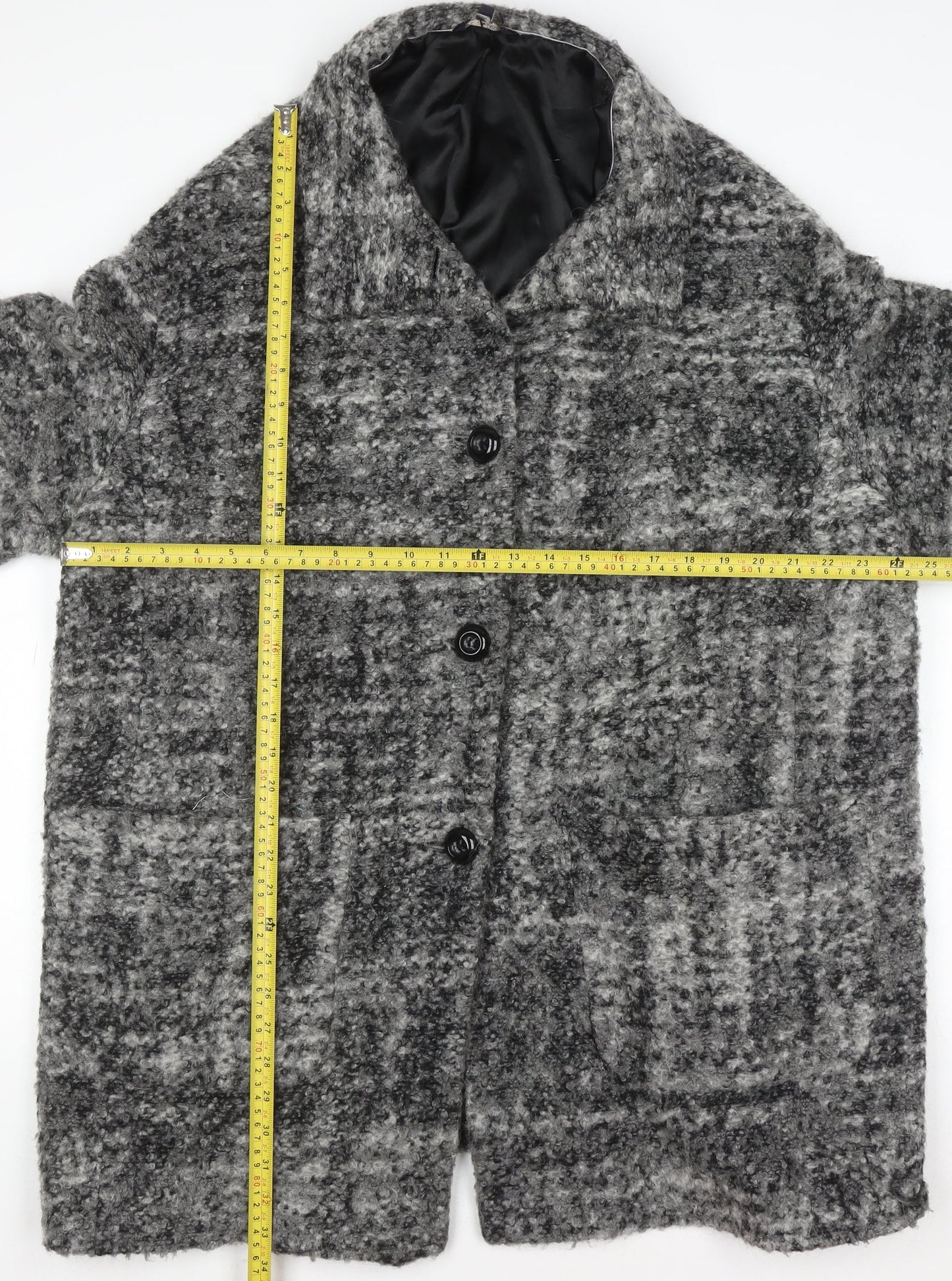 Marks and Spencer Women Grey Check Wool Blend Mid-Length Overcoat UK 20