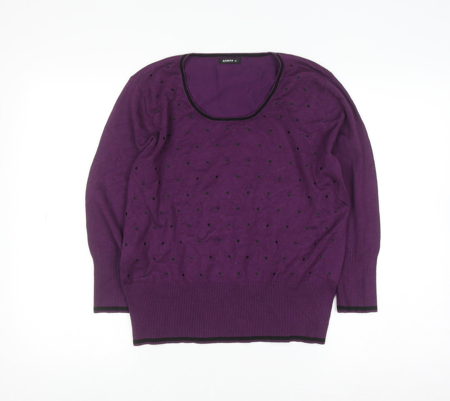 Roman Women’s Purple Polka Dot Scoop Neck Long Sleeve Jumper Size 18