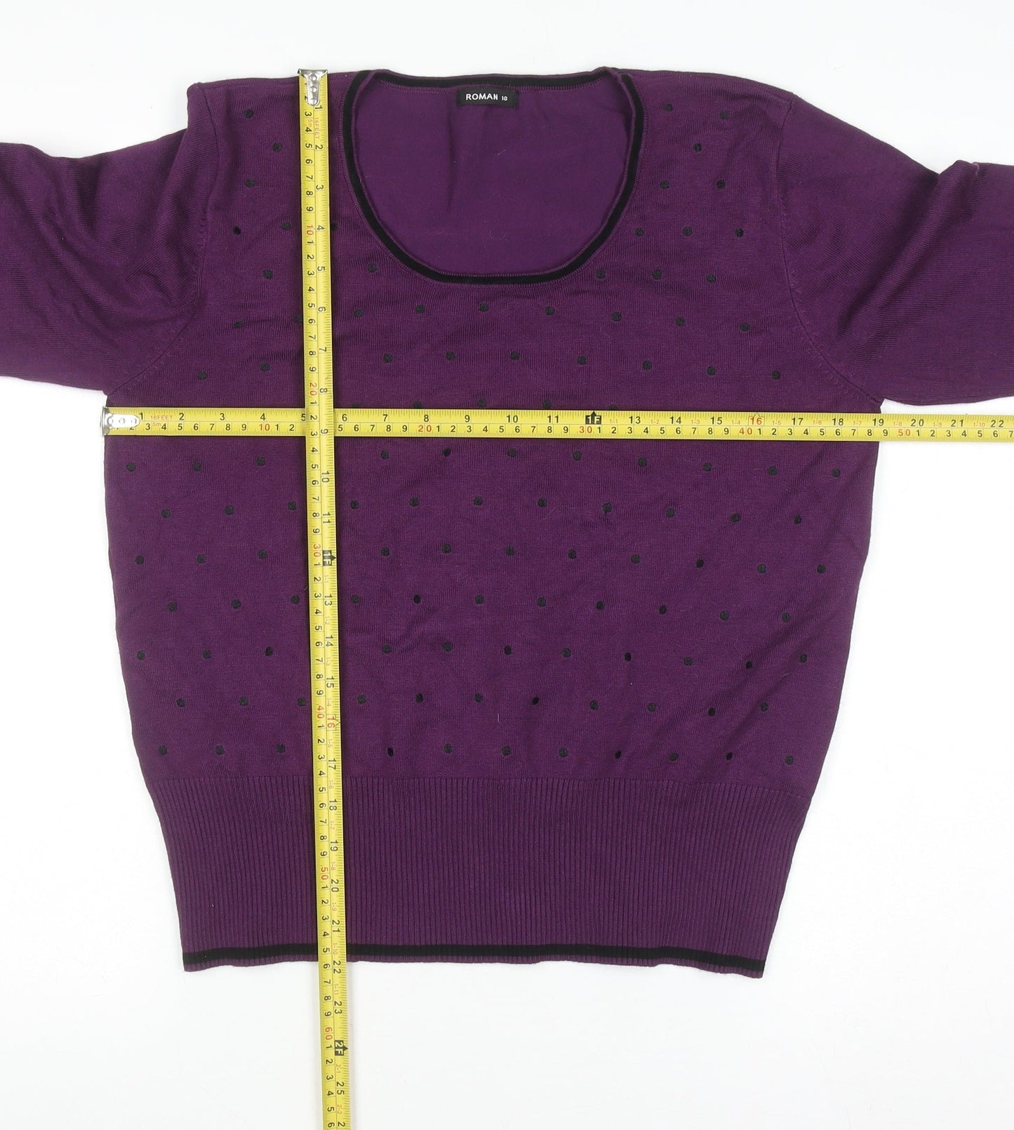 Roman Women’s Purple Polka Dot Scoop Neck Long Sleeve Jumper Size 18