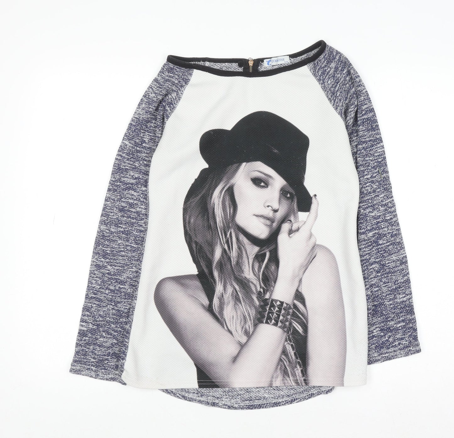 Jump & Fish Women's Grey Graphic Long Sleeve Jersey Top Size S/M