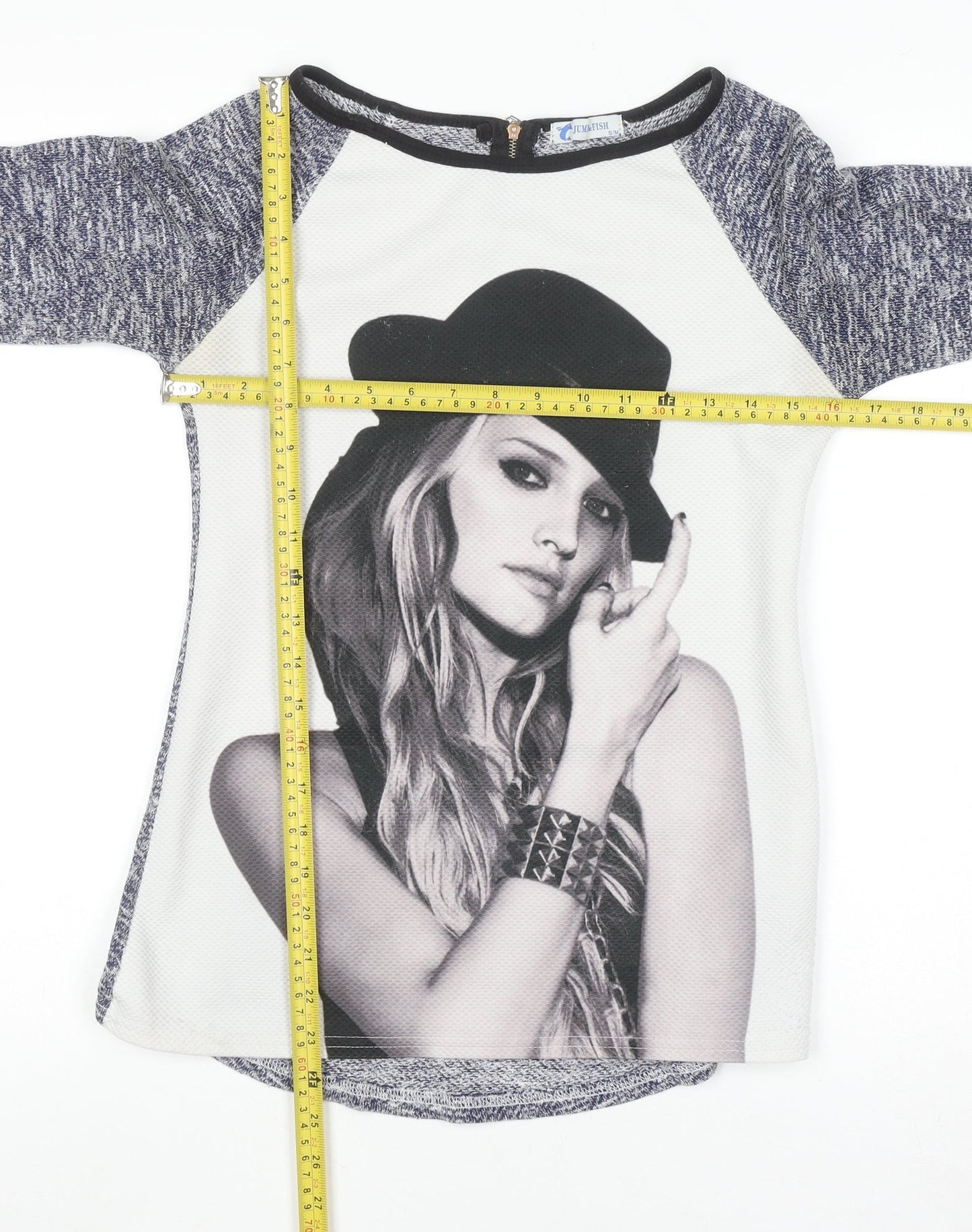Jump & Fish Women's Grey Graphic Long Sleeve Jersey Top Size S/M