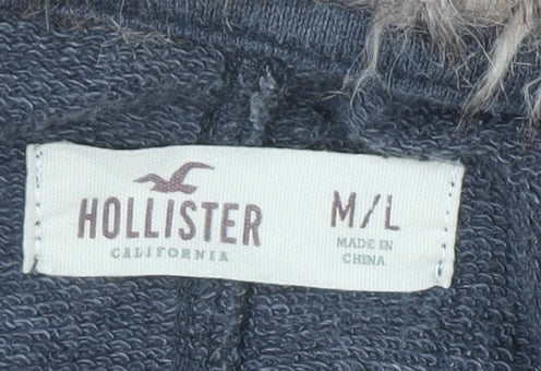 Hollister Women Grey Faux Fur Trim Cardigan M/L Winter Knitwear