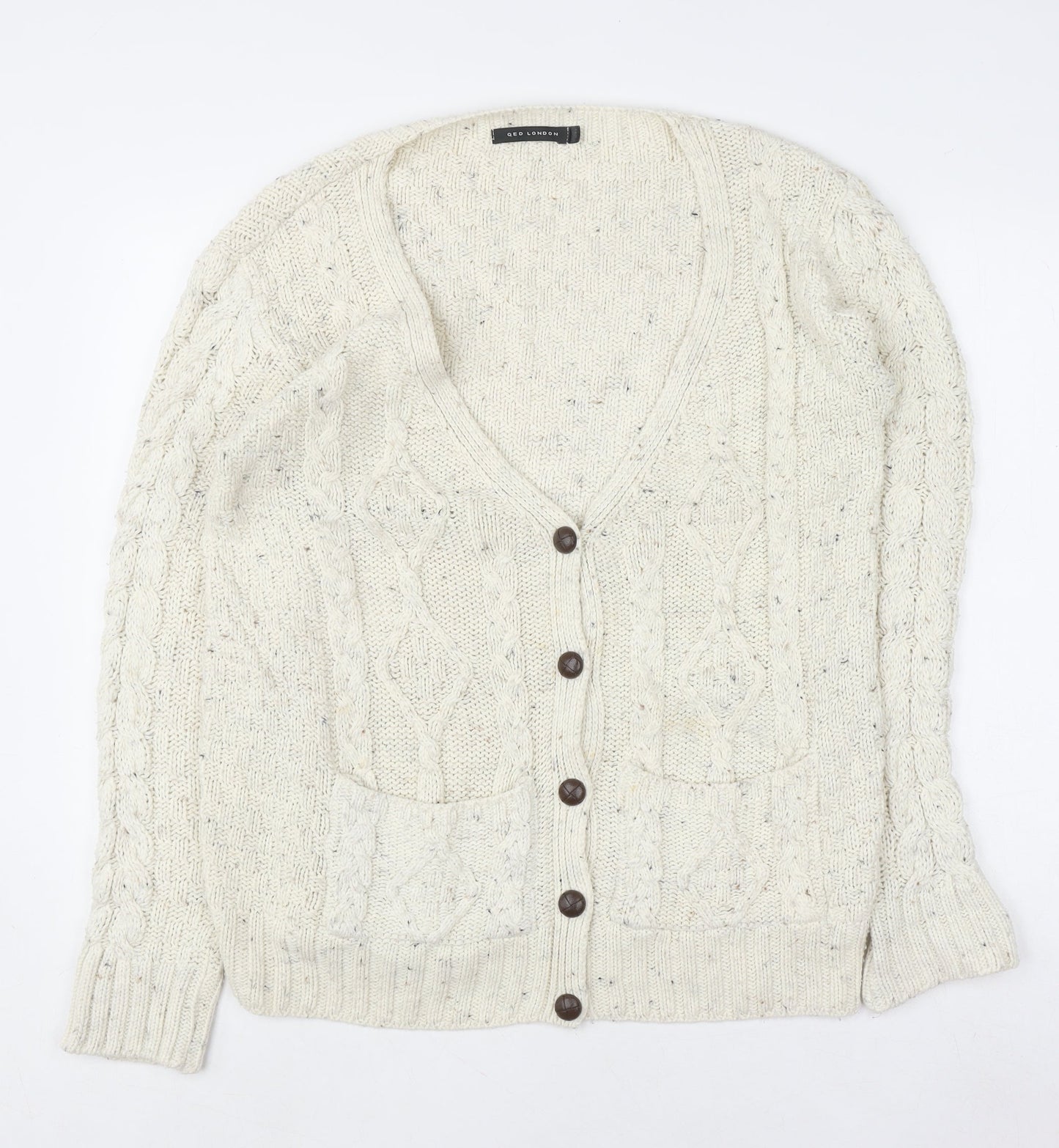 QED London Women’s Ivory Cable Knit Button Cardigan Size M