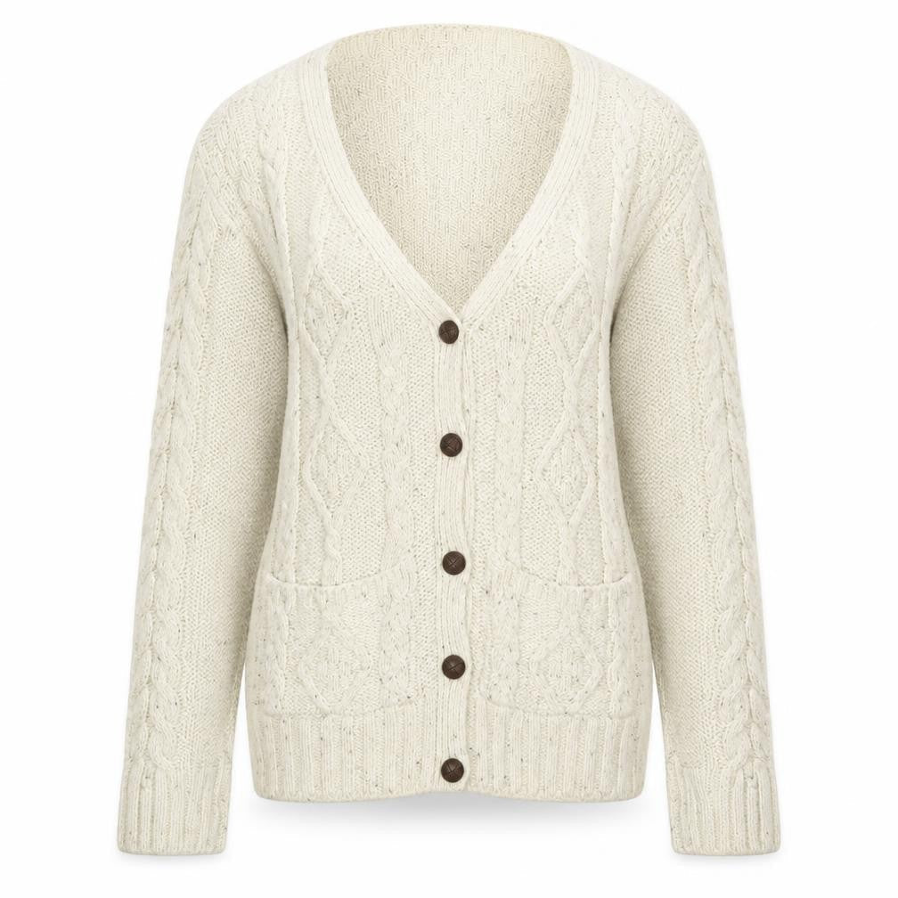 QED London Women’s Ivory Cable Knit Button Cardigan Size M