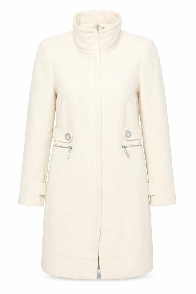 River Island Women’s Ivory Wool Coat Size 8 Long Overcoat