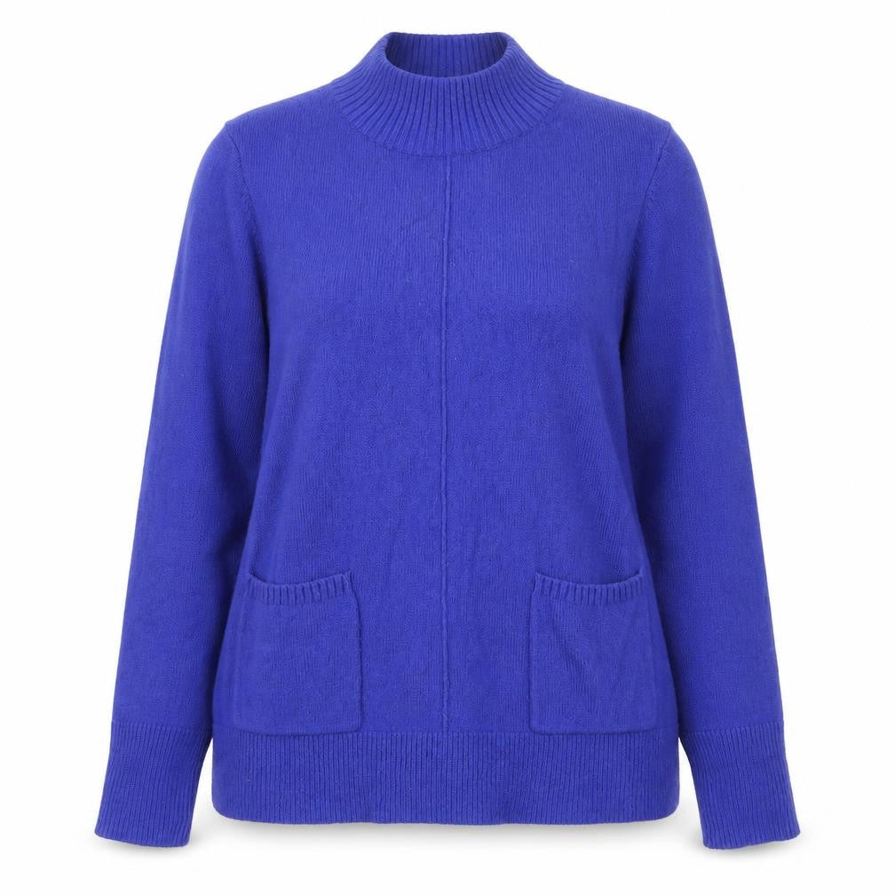 White Stuff Womens Blue Mock Neck Merino Wool Blend Jumper UK 12