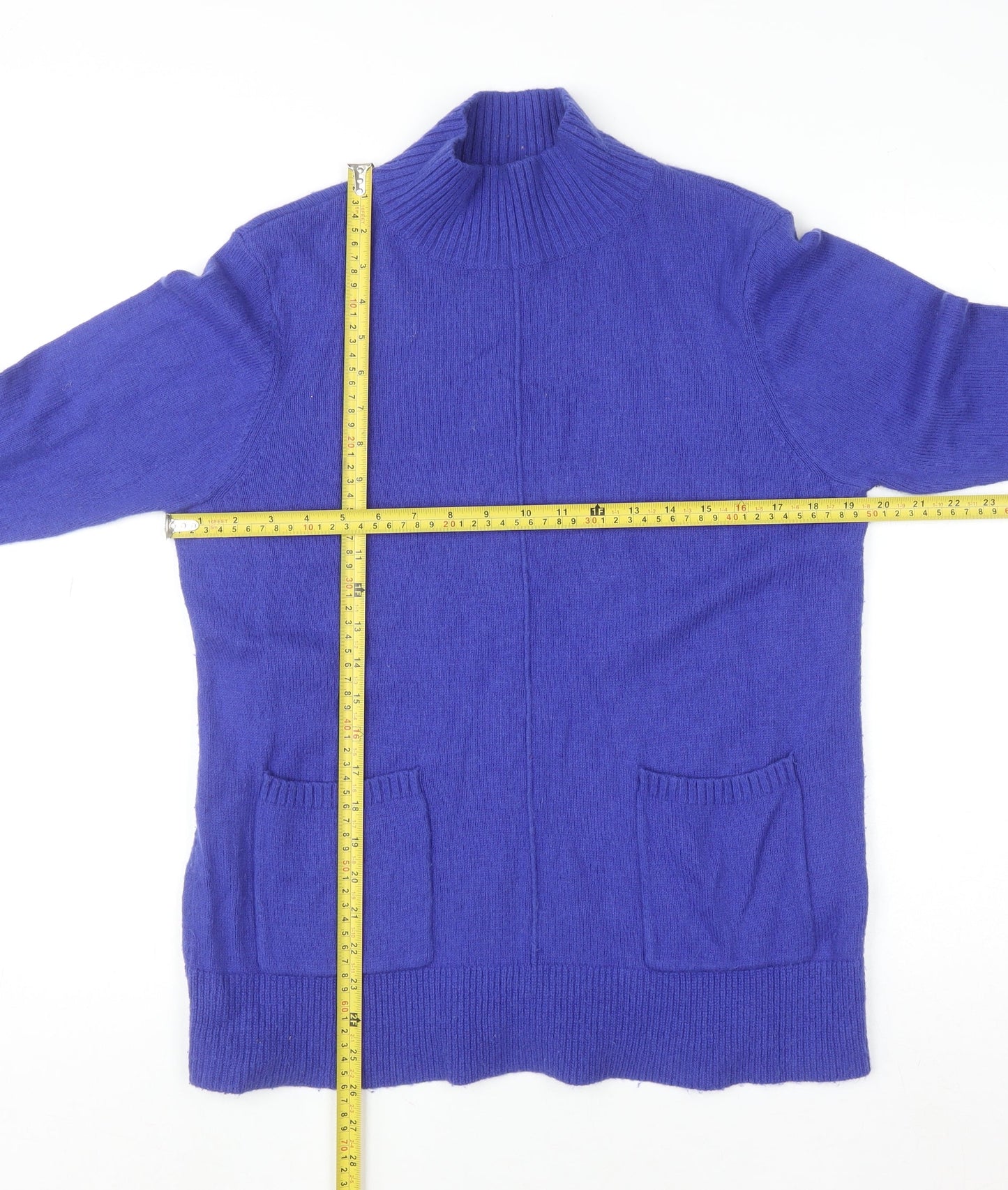 White Stuff Womens Blue Mock Neck Merino Wool Blend Jumper UK 12