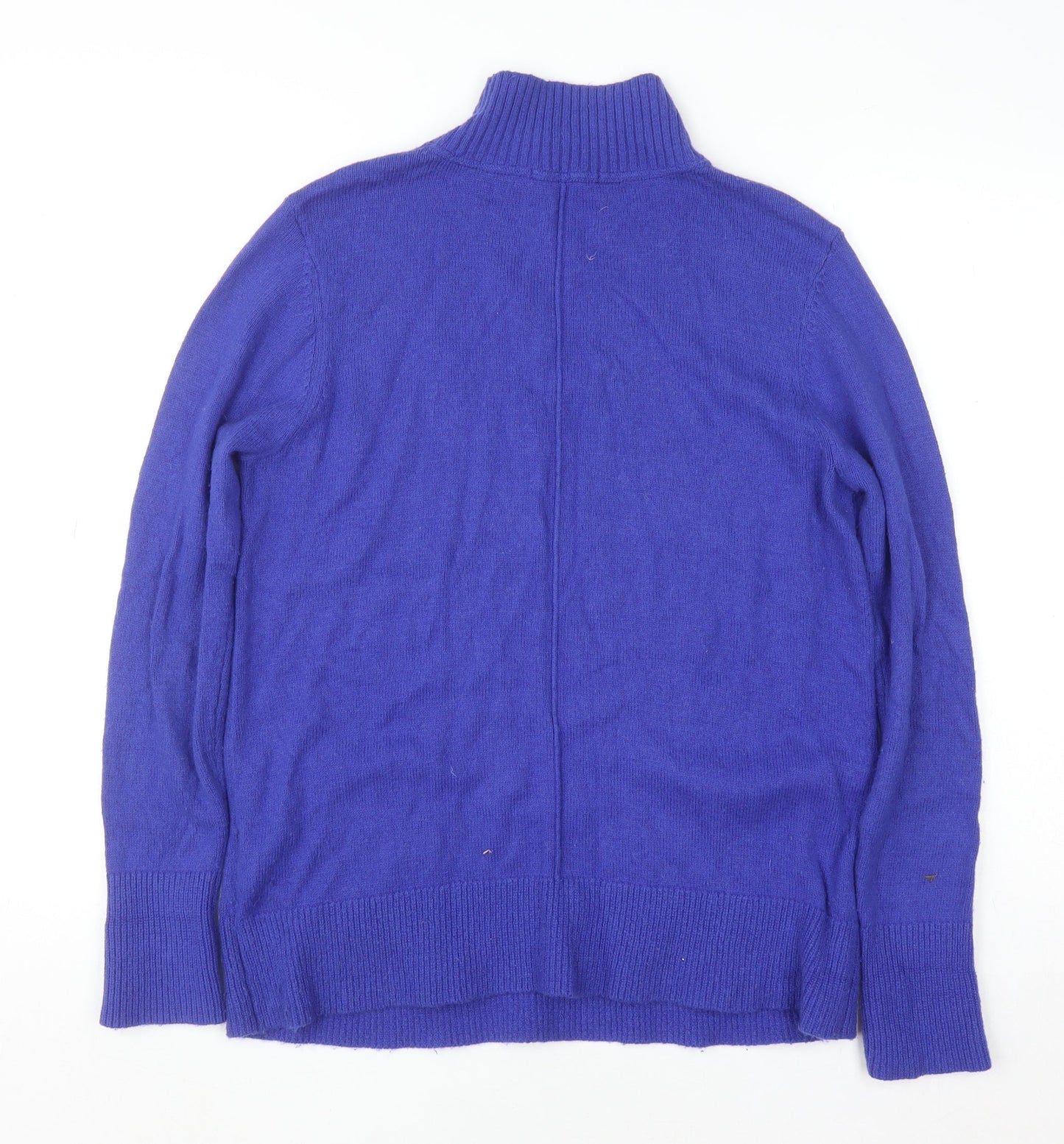 White Stuff Womens Blue Mock Neck Merino Wool Blend Jumper UK 12