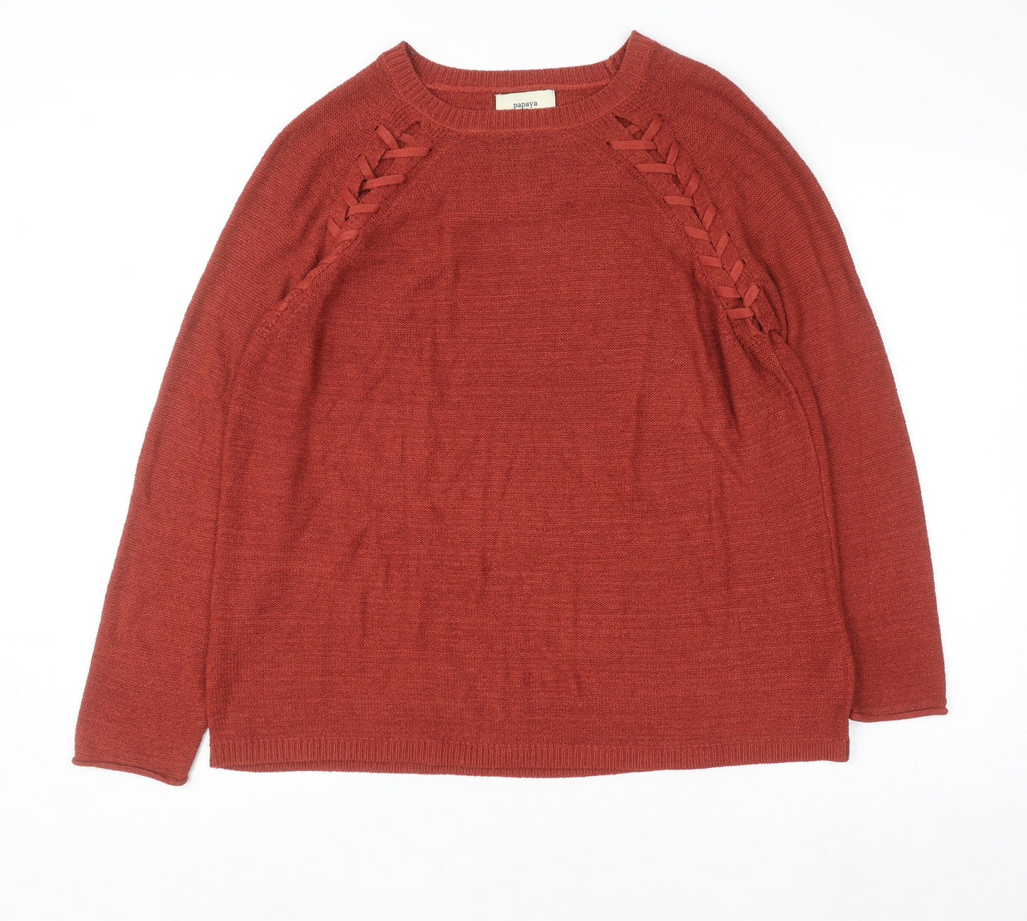 Papaya Women’s Red Knit Pullover Jumper Size L Crew Neck Long Sleeve