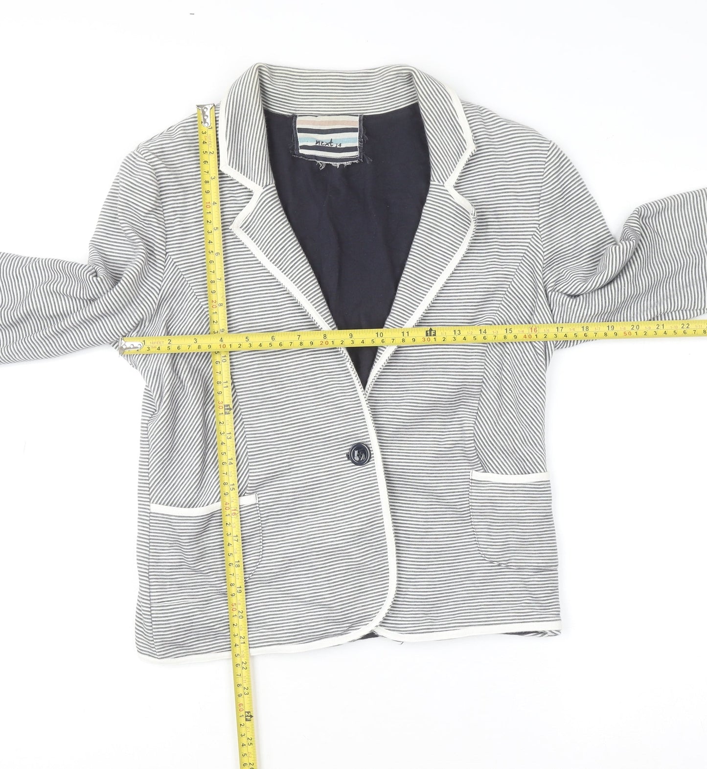Next Women’s Grey Striped Cotton Blazer Jacket Size M