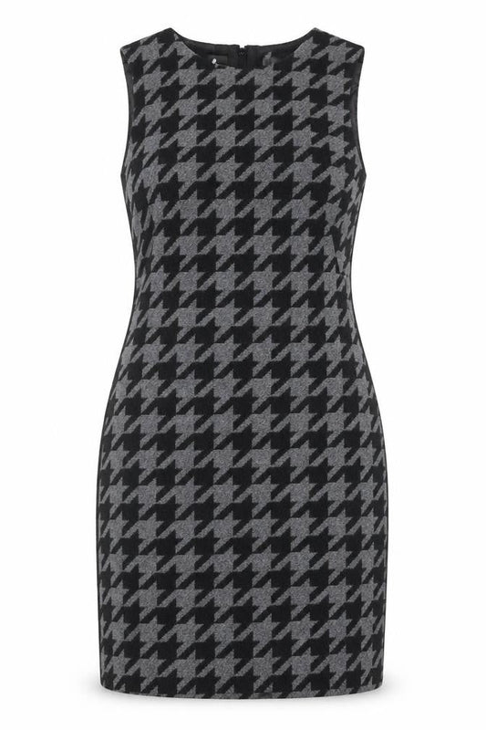 Hobbs Women Grey Houndstooth Sheath Dress UK 12 Sleeveless Workwear