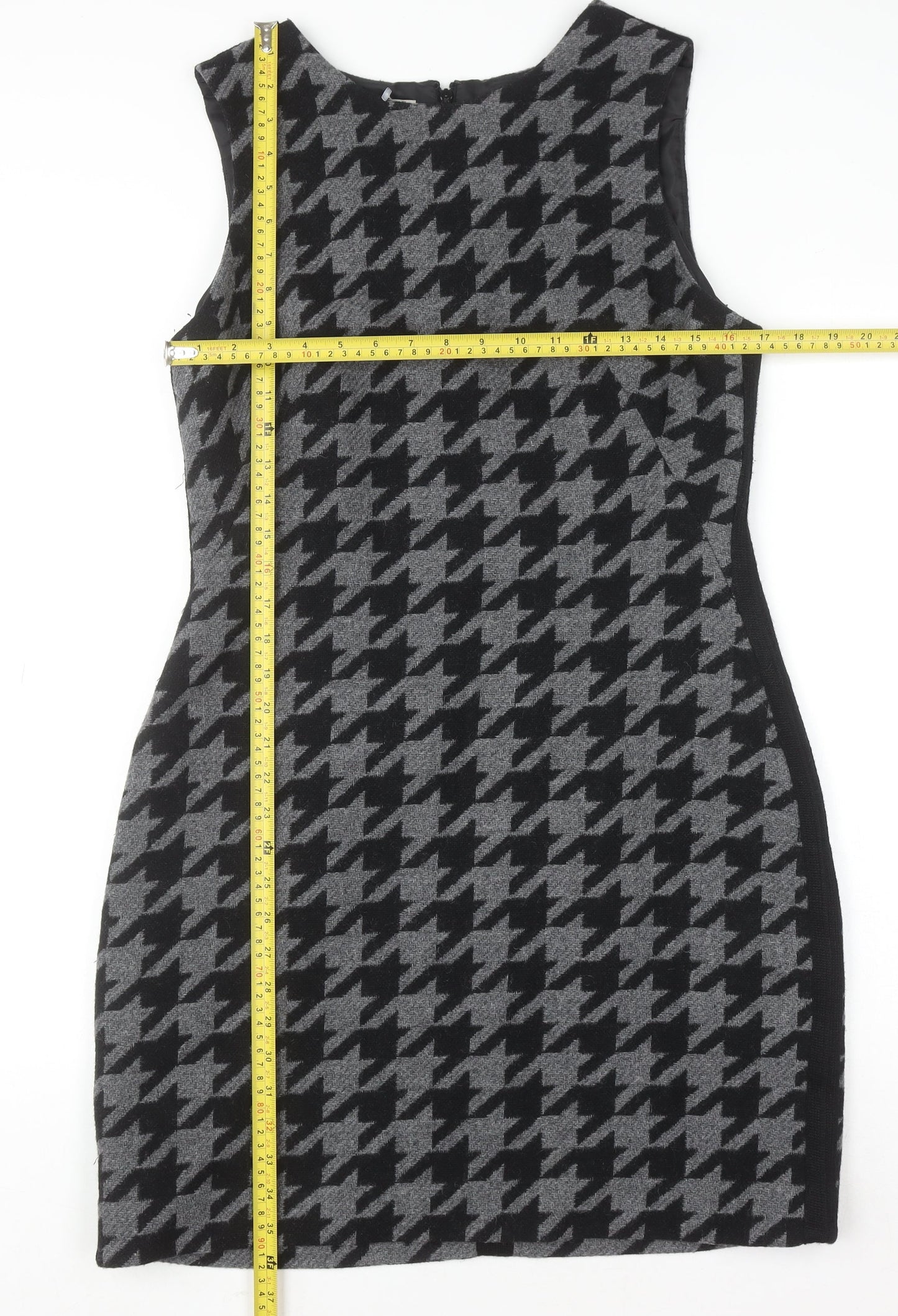 Hobbs Women Grey Houndstooth Sheath Dress UK 12 Sleeveless Workwear