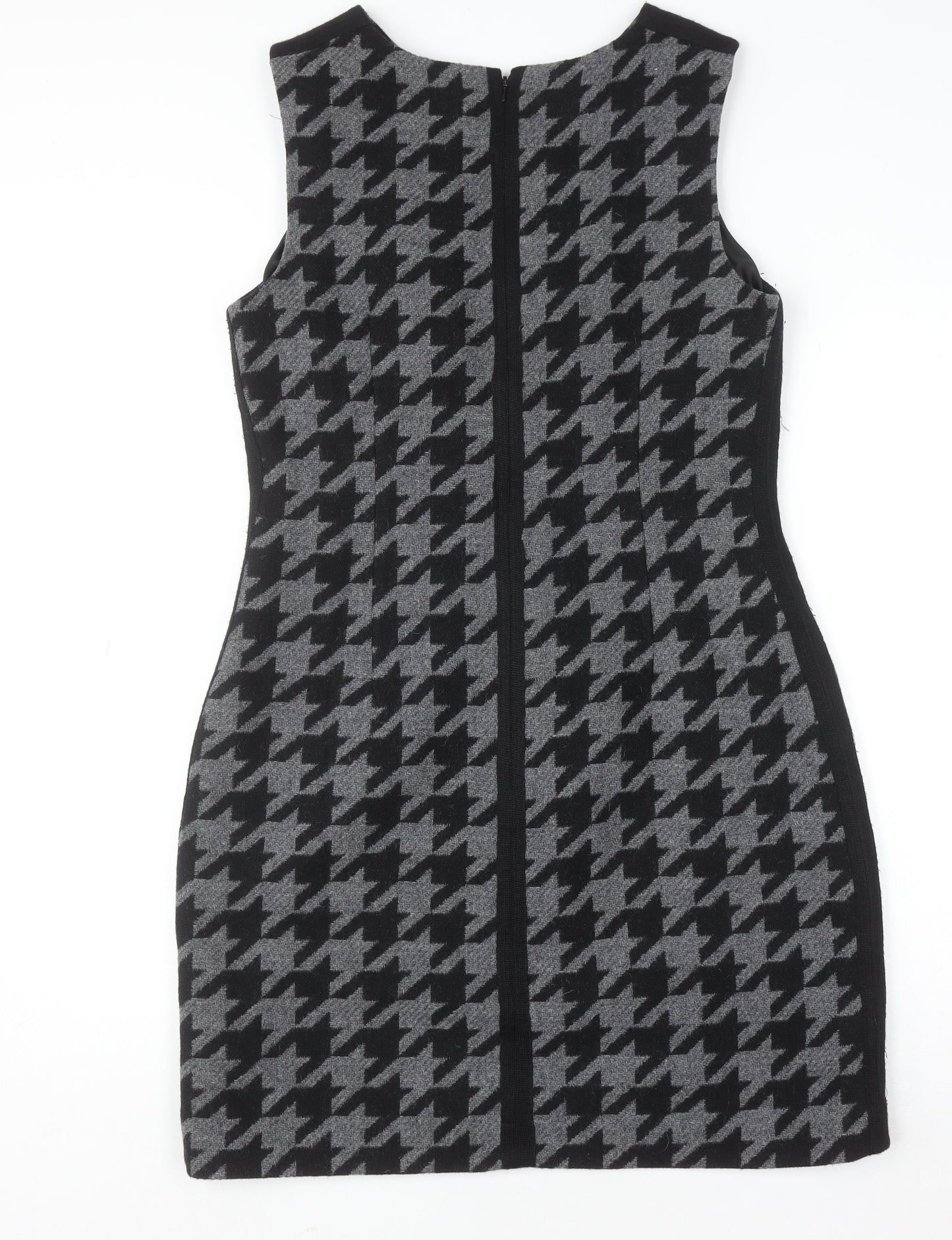 Hobbs Women Grey Houndstooth Sheath Dress UK 12 Sleeveless Workwear