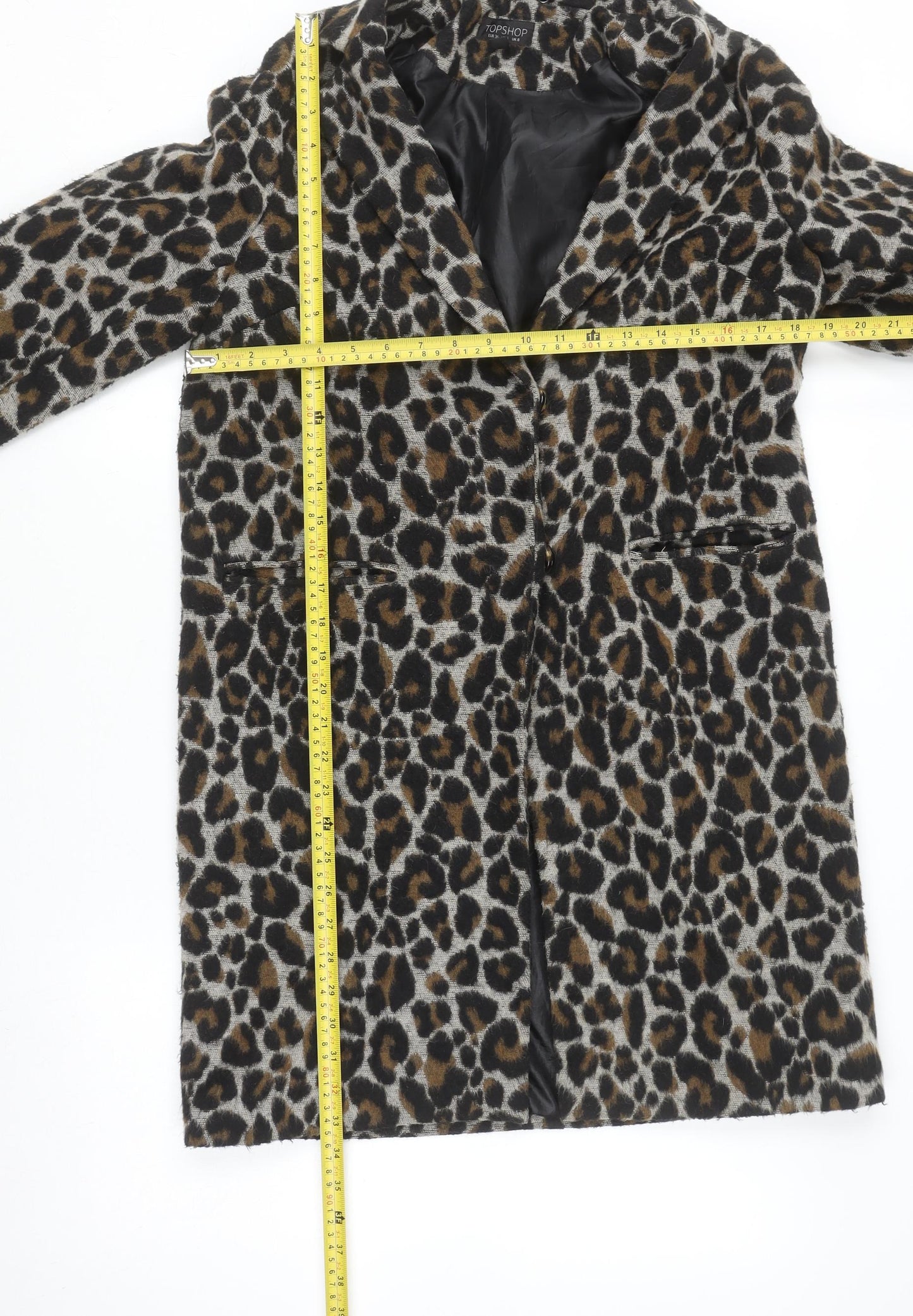 Topshop Women’s Brown Leopard Print Wool Blend Coat Size 8