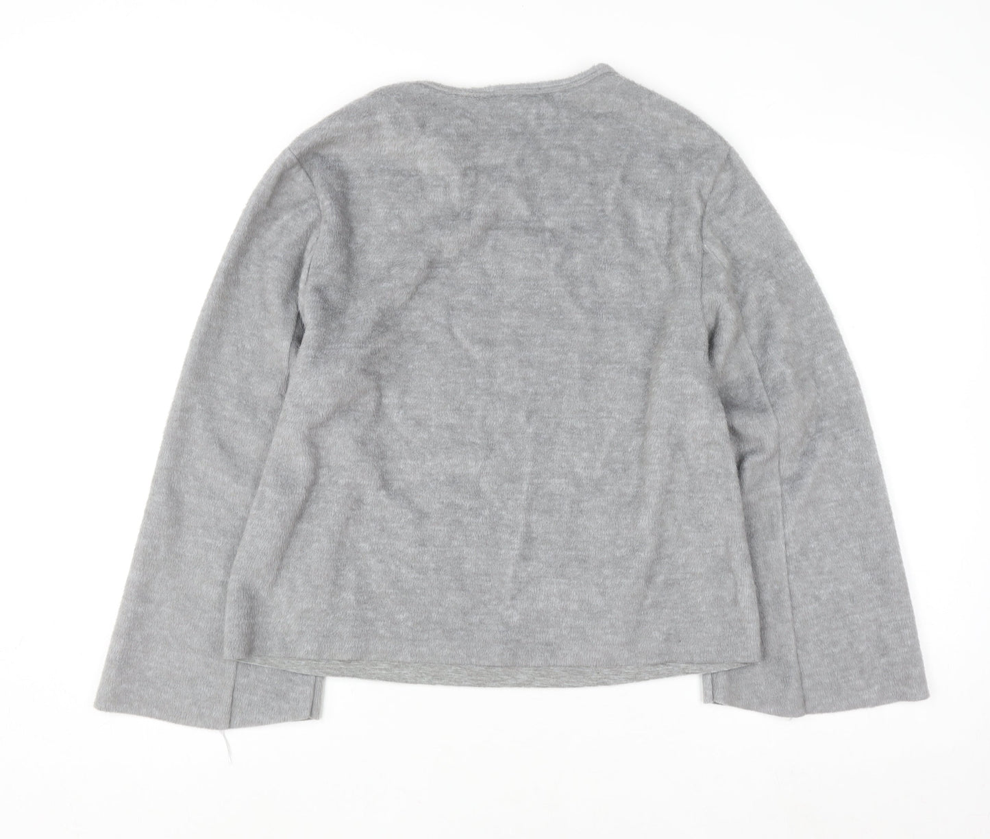 Zara Trafaluc Women's Grey Beaded Crew Neck Wool Blend Jumper Size M