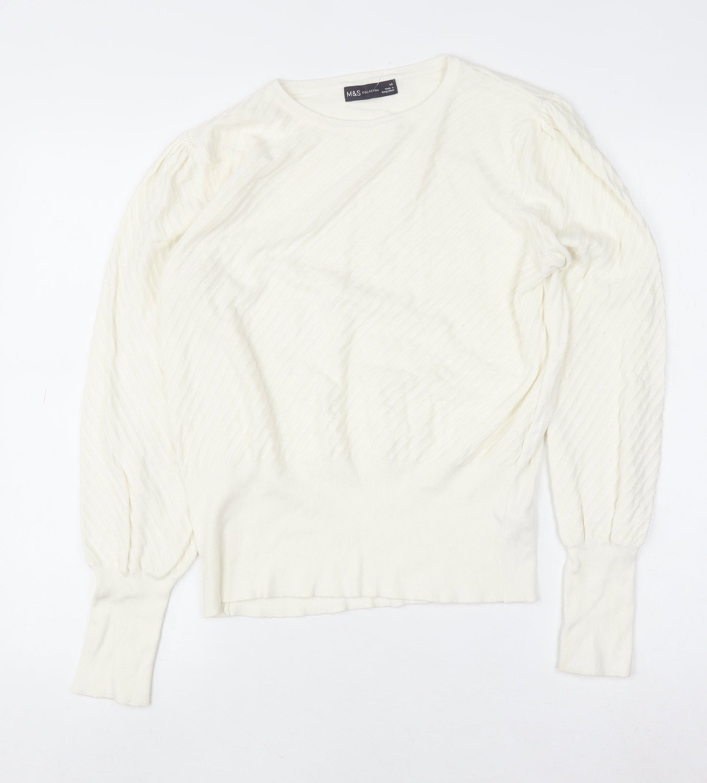 Marks and Spencer Women’s Ivory Crew Neck Long Sleeve Pullover Jumper Size 14