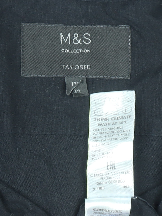 Marks and Spencer Men's Black Tailored Short Sleeve Button-Up Shirt 17/43